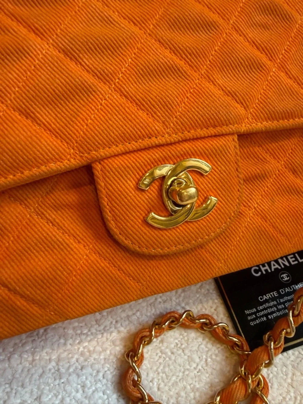 CHANEL Vintage Orange Denim Timeless Classic Medium Flap with 24K Gold Hardware - Picture 2 of 12